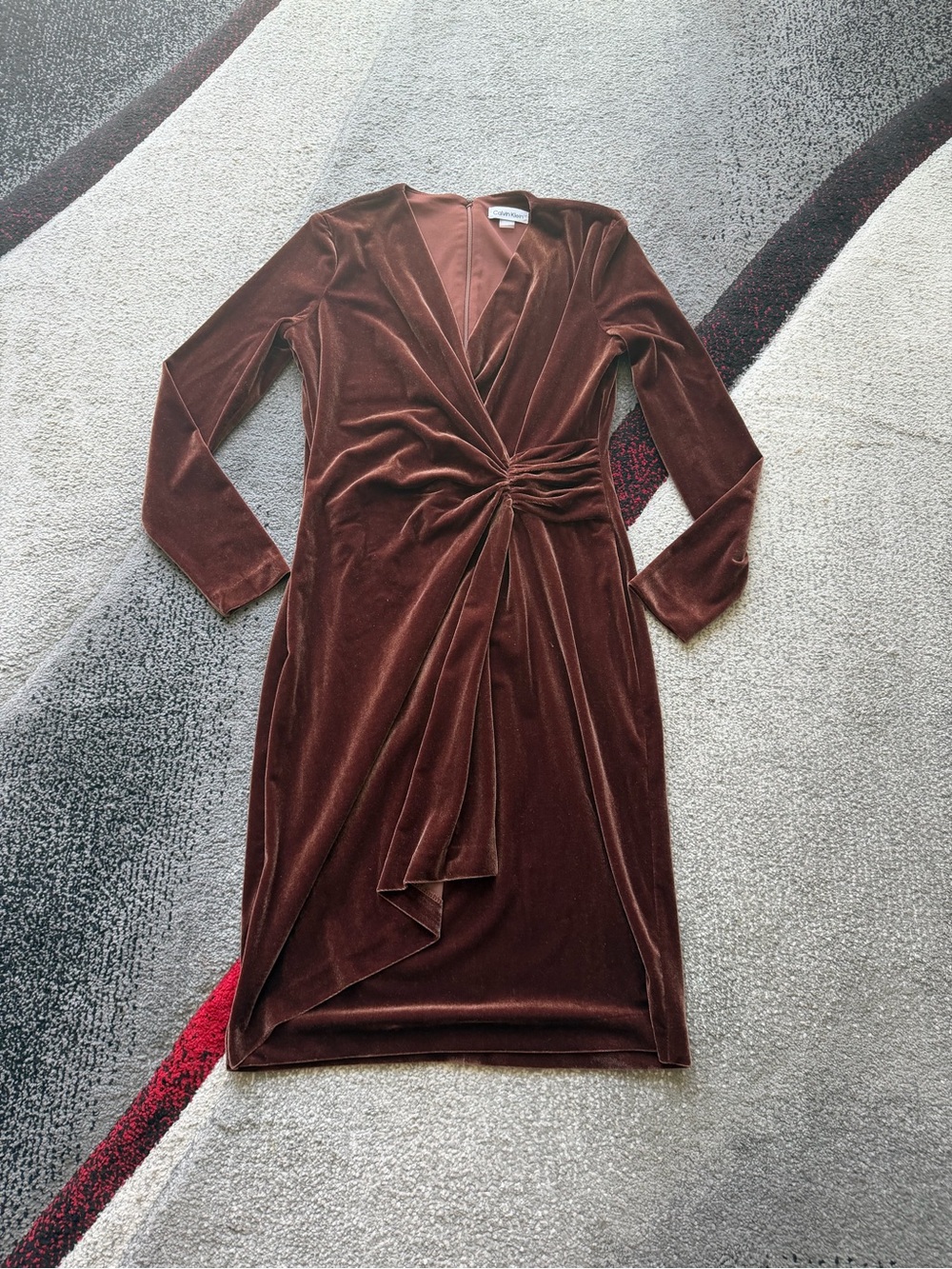 Calvin Klein Chocolate Brown Velvet Long Sleeve Dress